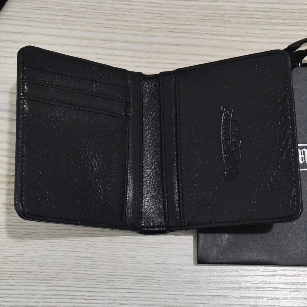 Chrome Hearts Black Leather Money Clip with Red Tongue Patch